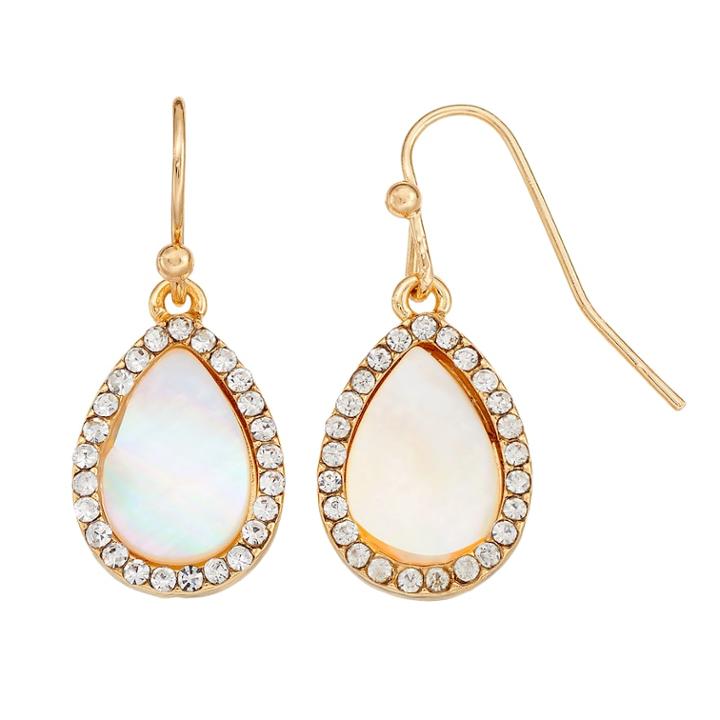 Lc Lauren Conrad Mother-of-pearl Halo Teardrop Earrings, Women's, White
