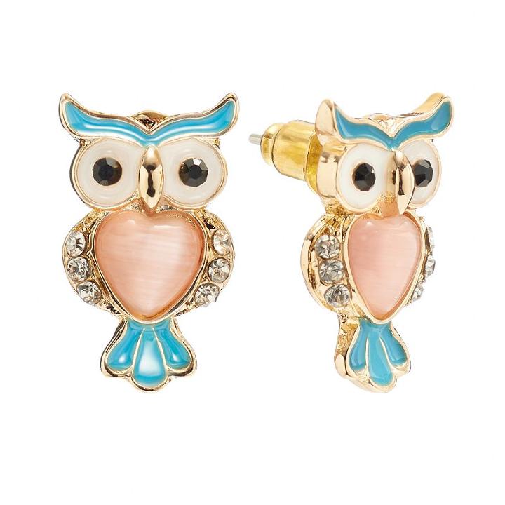 Lc Lauren Conrad Gold Tone Simulated Crystal Owl Stud Earrings, Girl's, Multicolor