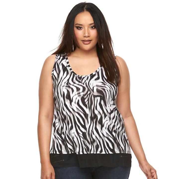 Plus Size Jennifer Lopez Print Mixed-media Tank, Women's, Size: 2xl, White