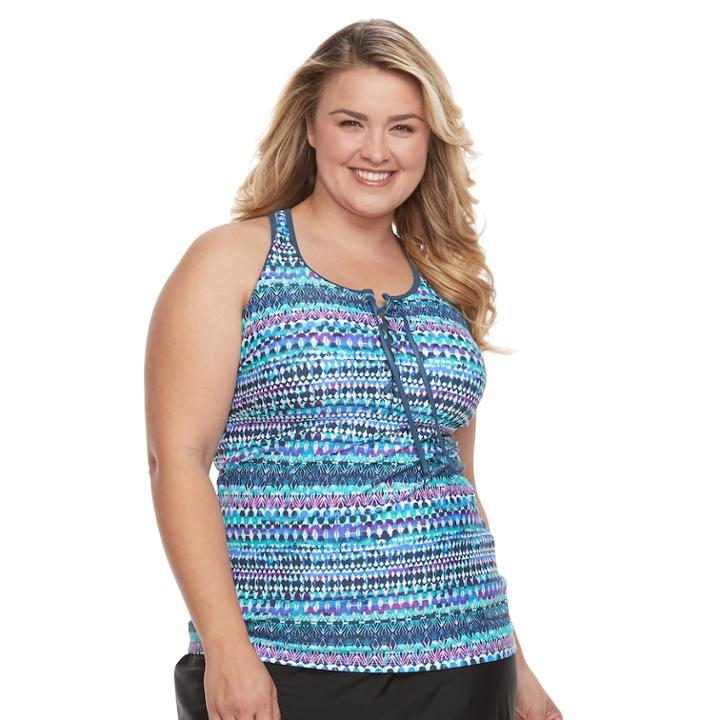 Plus Size Free Country Strappy Lace-up Tankini Top, Women's, Size: 2xl, Turquoise/blue (turq/aqua)