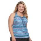 Plus Size Free Country Strappy Lace-up Tankini Top, Women's, Size: 2xl, Turquoise/blue (turq/aqua)