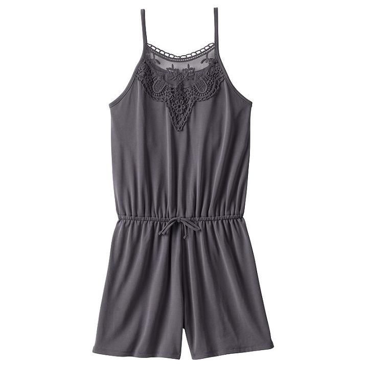 Girls 7-16 Mudd&reg; Crochet Solid Romper, Girl's, Size: Xs (7/8), Grey