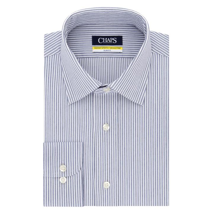 Men's Chaps Regular Fit Comfort Stretch Spread Collar Dress Shirt, Size: 17.5 36/37, Blue (navy)