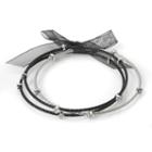 Silver Plate, Stainless Steel And Stainless Steel Black Ion Crystal Cable Bangle Bracelet Set, Women's, White