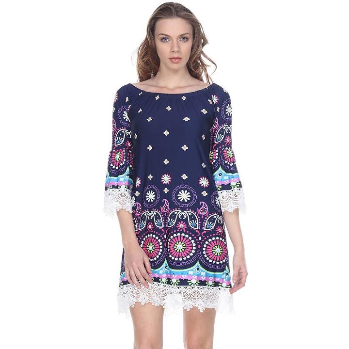 Women's White Mark Scroll Off-the-shoulder Dress, Size: Xl, Blue (navy)