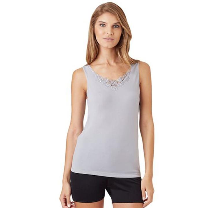 Cuddl Duds Softech Venice Lace-trim Tank - Women's, Size: Small, Dark Grey