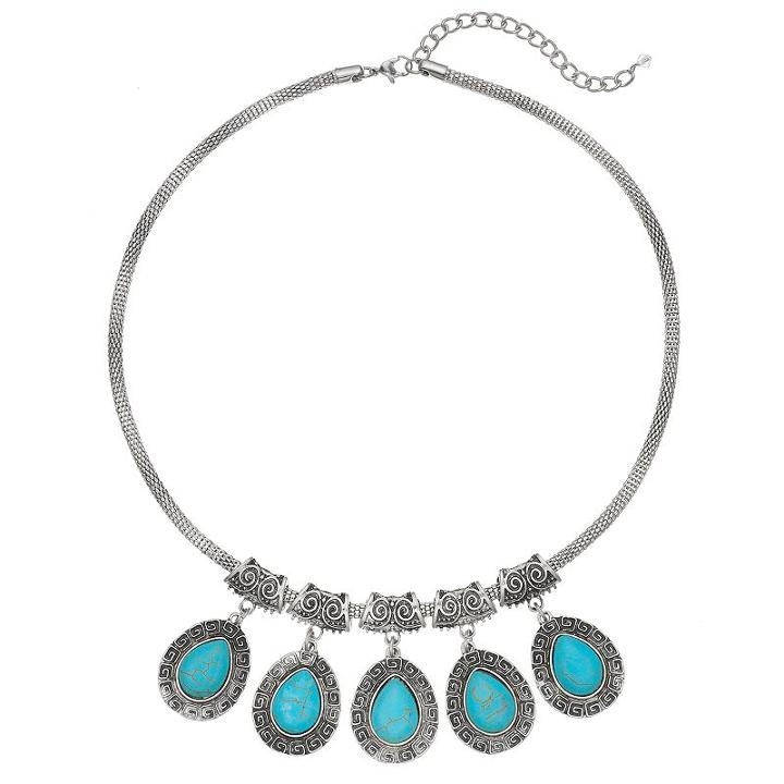 Simulated Turquoise Teardrop Cabochon Mesh Statement Necklace, Women's, Turq/aqua