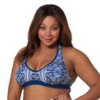 Plus Size Pink Envelope Medallion Halter Bikini Top, Women's, Size: 1xl, Blue (navy)