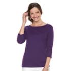 Women's Croft & Barrow&reg; Button-shoulder Boatneck Tee, Size: Small, Drk Purple