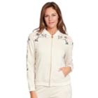 Women's Gloria Vanderbilt Embroidered French Terry Bomber Jacket, Size: Xl, Lt Beige