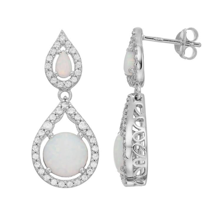 Sterling Silver Simulated Opal & Cubic Zirconia Double Teardrop Earrings, Women's, White