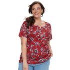 Plus Size Croft & Barrow Solid Henley Tee, Women's, Size: 2xl, Med Red