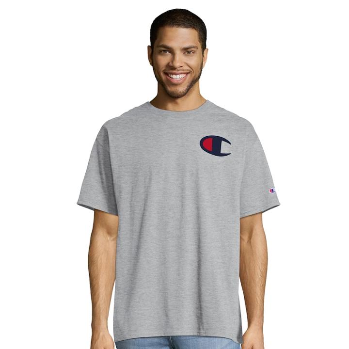 Men's Champion Logo Graphic Tee, Size: Small, Dark Grey