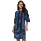 Women's Suite 7 Printed Shift Dress, Size: 2, Black Blue