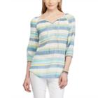 Petite Chaps Striped Peasant Top, Women's, Size: L Petite, Pink Ovrfl