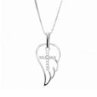Diamond Classics Sterling Silver 1/10 Carat T.w. Angel Wing & Cross Pendant, Women's, Size: 18, White