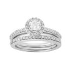 10k White Gold 1/2 Carat T.w. Diamond Halo Engagement Ring Set, Women's, Size: 9