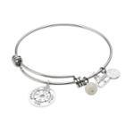 Love This Life Silver-plated And Stainless Steel Amazonite Bead, Compass And Suitcase Charm Bangle Bracelet, Women's, Blue