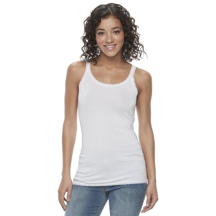 Juniors' So&reg; Lace Trim Camisole, Girl's, Size: Large, White