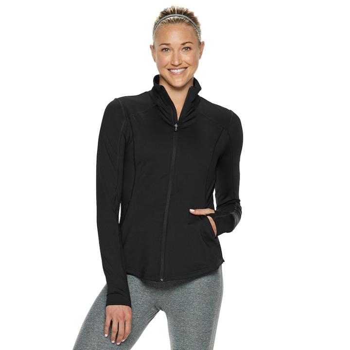 Women's Tek Gear&reg; Performance Thumb Hole Full Zip Jacket, Size: Medium, Black