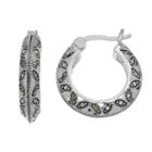 Silver Luxuries Marcasite Marquise Hoop Earrings, Women's, Grey
