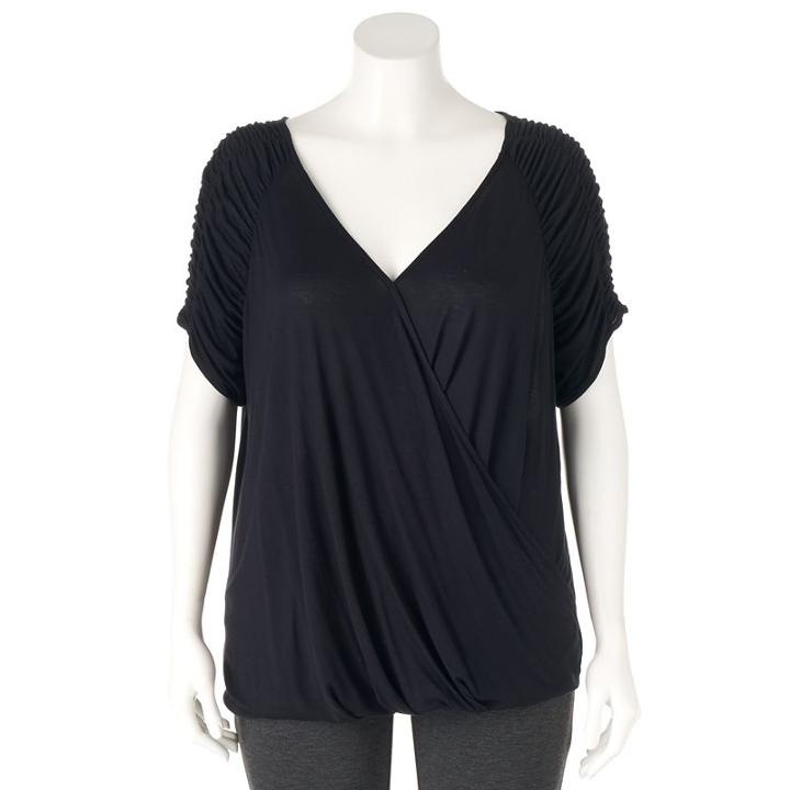 Plus Size Jennifer Lopez Ruched Crossover Top, Women's, Size: 2xl, Black