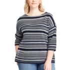 Plus Size Chaps Striped Crewneck Sweater, Women's, Size: 1xl, Blue (navy)
