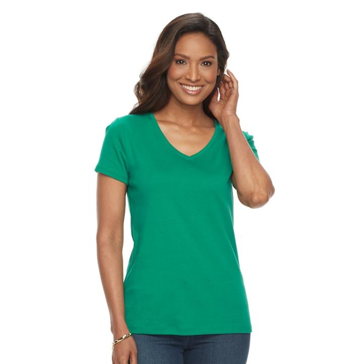 Women's Croft & Barrow&reg; Essential Classic V-neck Tee, Size: Small, Med Green