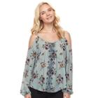 Juniors' Rewind Embroidered Cold Shoulder Top, Teens, Size: Medium, Green Oth