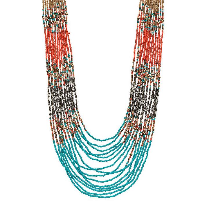 Long Seed Bead Colorblock Multi Strand Necklace, Women's