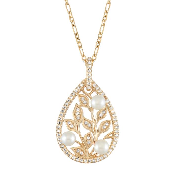 18k Gold Over Silver Freshwater Cultured Pearl Teardrop Leaf Pendant Necklace, Women's, Size: 18, White