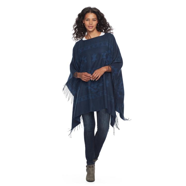 Chaps Fringed Southwest Poncho, Women's, Blue (navy)