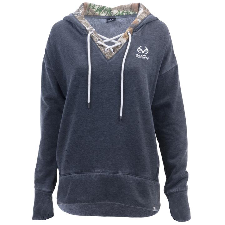 Women's Realtree Renue Lace-up Hooded Sweatshirt, Size: Large, Black