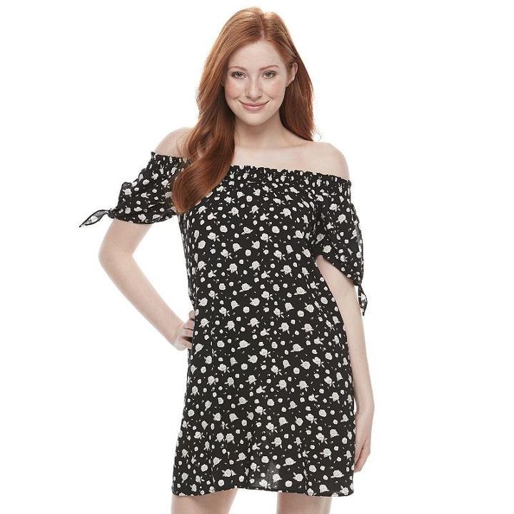 Juniors' Almost Famous Floral Off-the-shoulder Dress, Girl's, Size: Small, Grey Other
