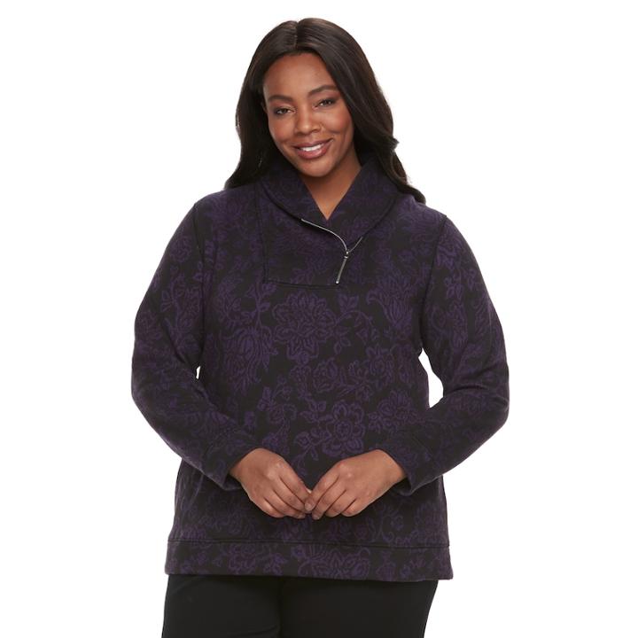 Plus Size Croft & Barrow&reg; Zip Shawl Collar Sweatshirt, Women's, Size: 3xl, Purple