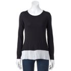 Women's Elle&trade; Pleated Mock-layer Top, Size: Medium, Black