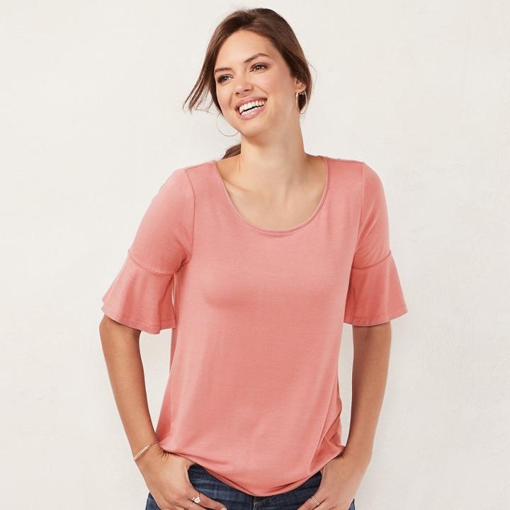 Women's Lc Lauren Conrad Love, Lauren Printed Bell Tee, Size: Xs, Pink