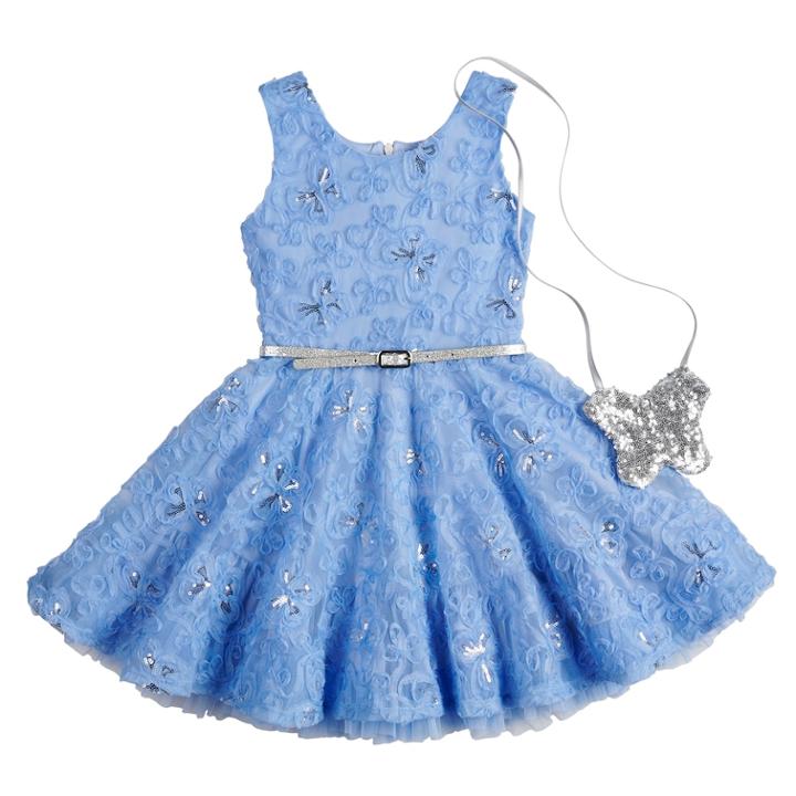 Girls 4-6x Knitworks Soutache Sequin Dress & Purse Set, Size: 6x, Purple