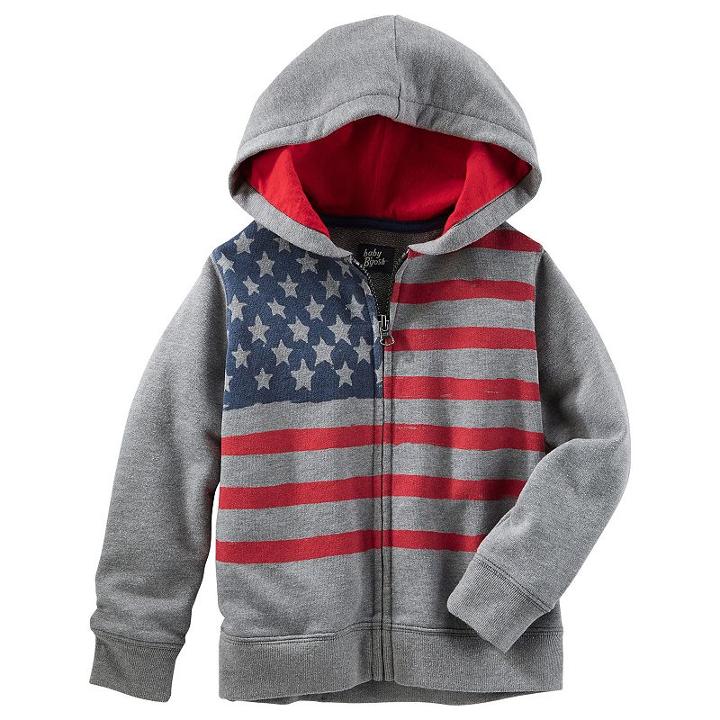 Boys 4-12 Oshkosh B'gosh&reg; American Flag Zip Hoodie, Boy's, Size: 10, Light Grey