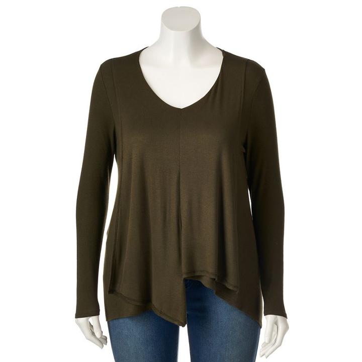Plus Size Jennifer Lopez Draped Asymmetrical Top, Women's, Size: 0x, Dark Brown