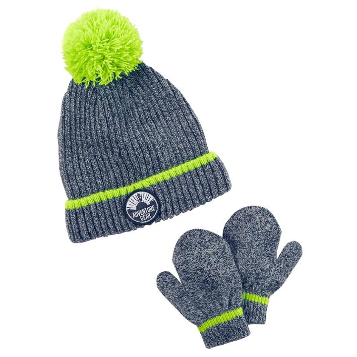 Toddler Boy Carter's Pom Pom Beanie & Mittens Set, Size: 2t-4t, Light Grey