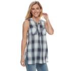 Women's Sonoma Goods For Life&trade; Plaid Sleeveless Tunic, Size: Medium, Dark Blue