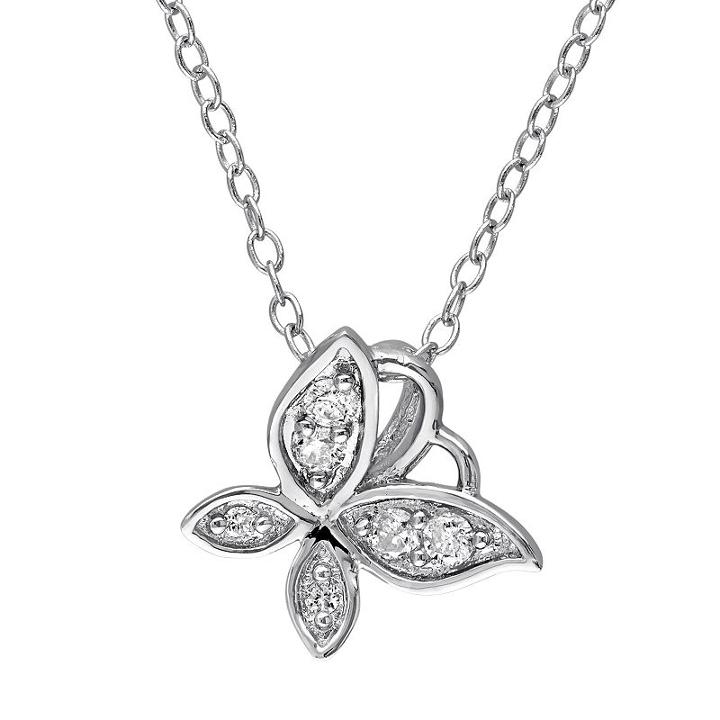 Laura Ashley Sterling Silver 1/8 Carat T.w. Diamond Butterfly Necklace, Women's, Size: 18, White