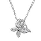 Laura Ashley Sterling Silver 1/8 Carat T.w. Diamond Butterfly Necklace, Women's, Size: 18, White