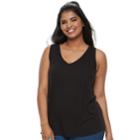 Plus Size Juniors' Plus So&reg; Solid V-neck Pocket Tank, Teens, Size: 2xl, Black