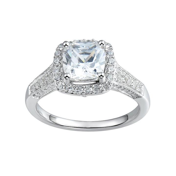Diamonluxe 2 1/4 Carat T.w. Simulated Diamond Sterling Silver Halo Ring, Women's, Size: 5, White