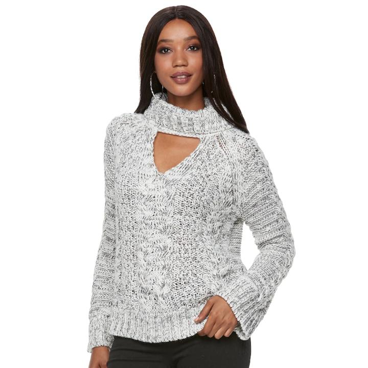 Petite Jennifer Lopez Cable-knit Cutout Turtleneck Sweater, Women's, Size: S Petite, Natural