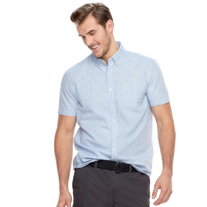 Big & Tall Sonoma Goods For Life&trade; Modern-fit Textured Button-down Shirt, Men's, Size: Xl Tall, Blue (navy)