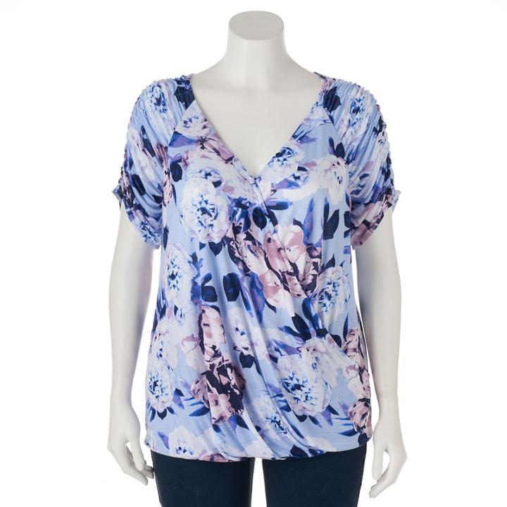Plus Size Jennifer Lopez Ruched Crossover Top, Women's, Size: 1xl, Blue