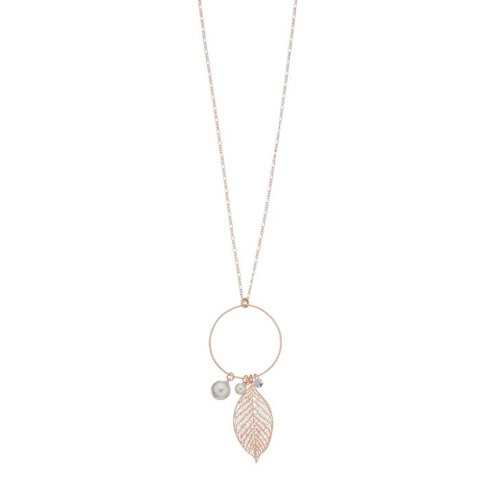 Lc Lauren Conrad Long Cubic Zirconia & Leaf Charm Necklace, Women's, White